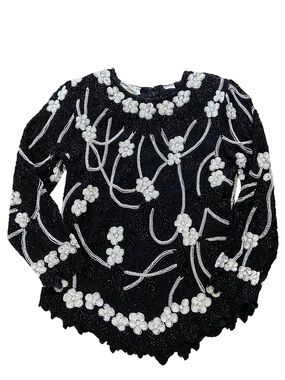 Vintage Scala Beaded Floral Design Evening Blouse